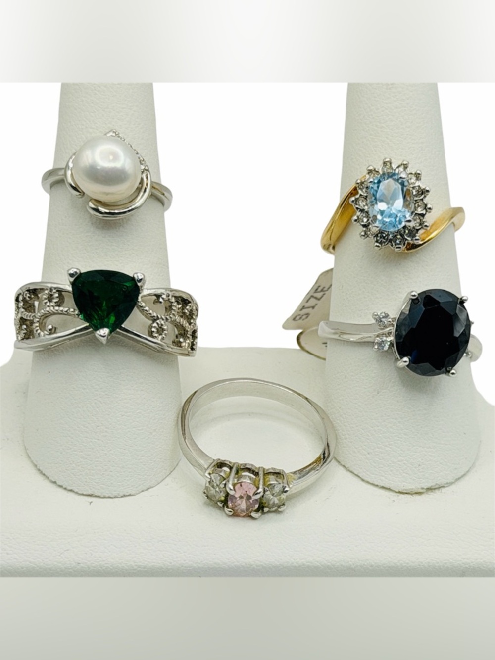 Gold & Silver -Tone Faux-Gemstone Cocktail Rings Lot of 5 80’s Feminine Bling